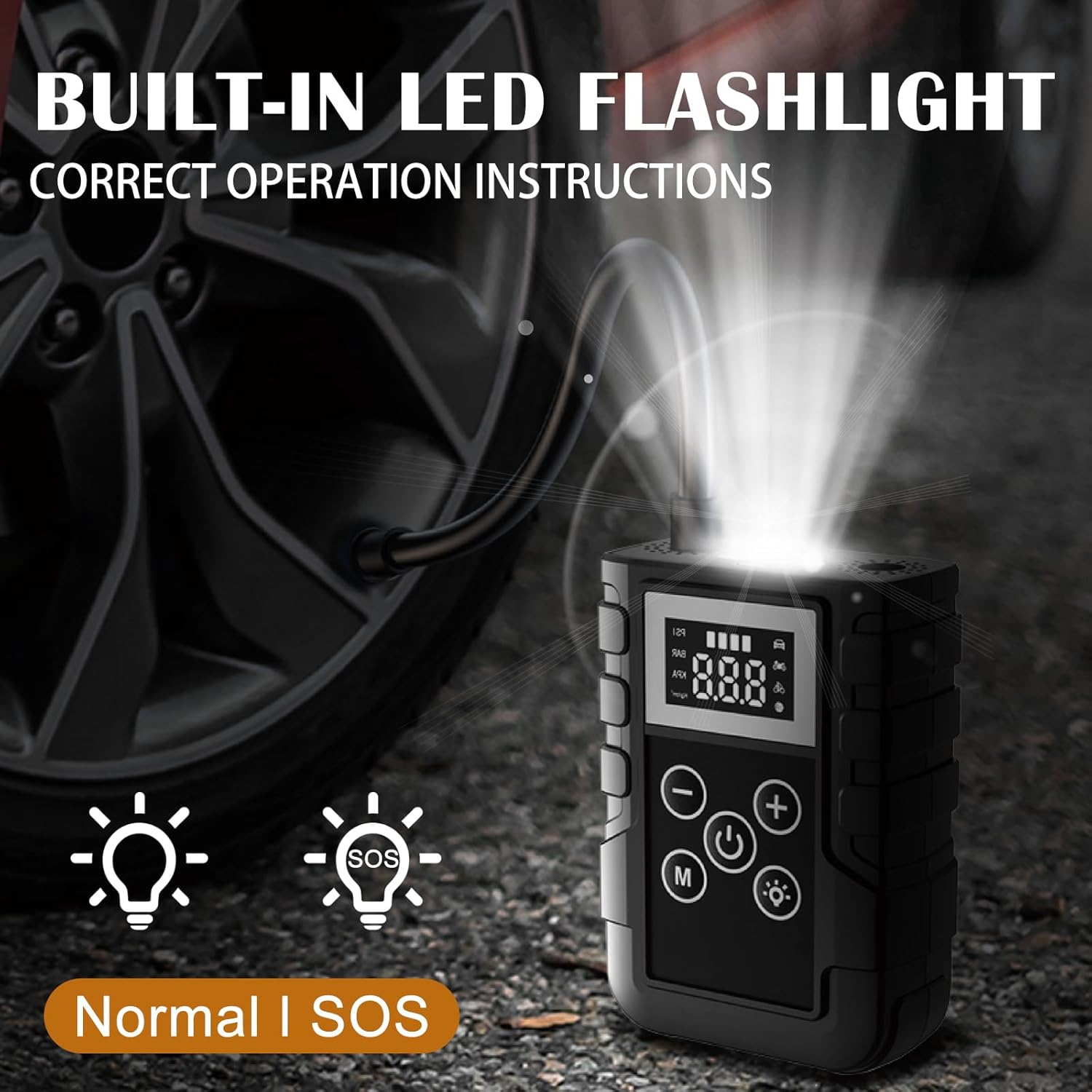 Tire Inflator Portable Air Compressor, 150PSI Portable Air Pump for Car Tires, 2X Faster Inflation Electric Air Pump with LCD Display for Cars Accessories, for Cars, Bikes, Motorcycle, Balls