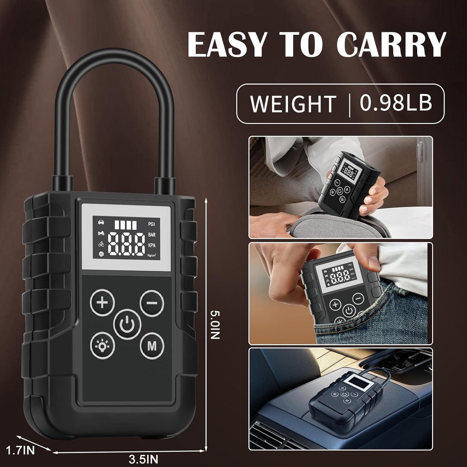 Tire Inflator Portable Air Compressor, 150PSI Portable Air Pump for Car Tires, 2X Faster Inflation Electric Air Pump with LCD Display for Cars Accessories, for Cars, Bikes, Motorcycle, Balls