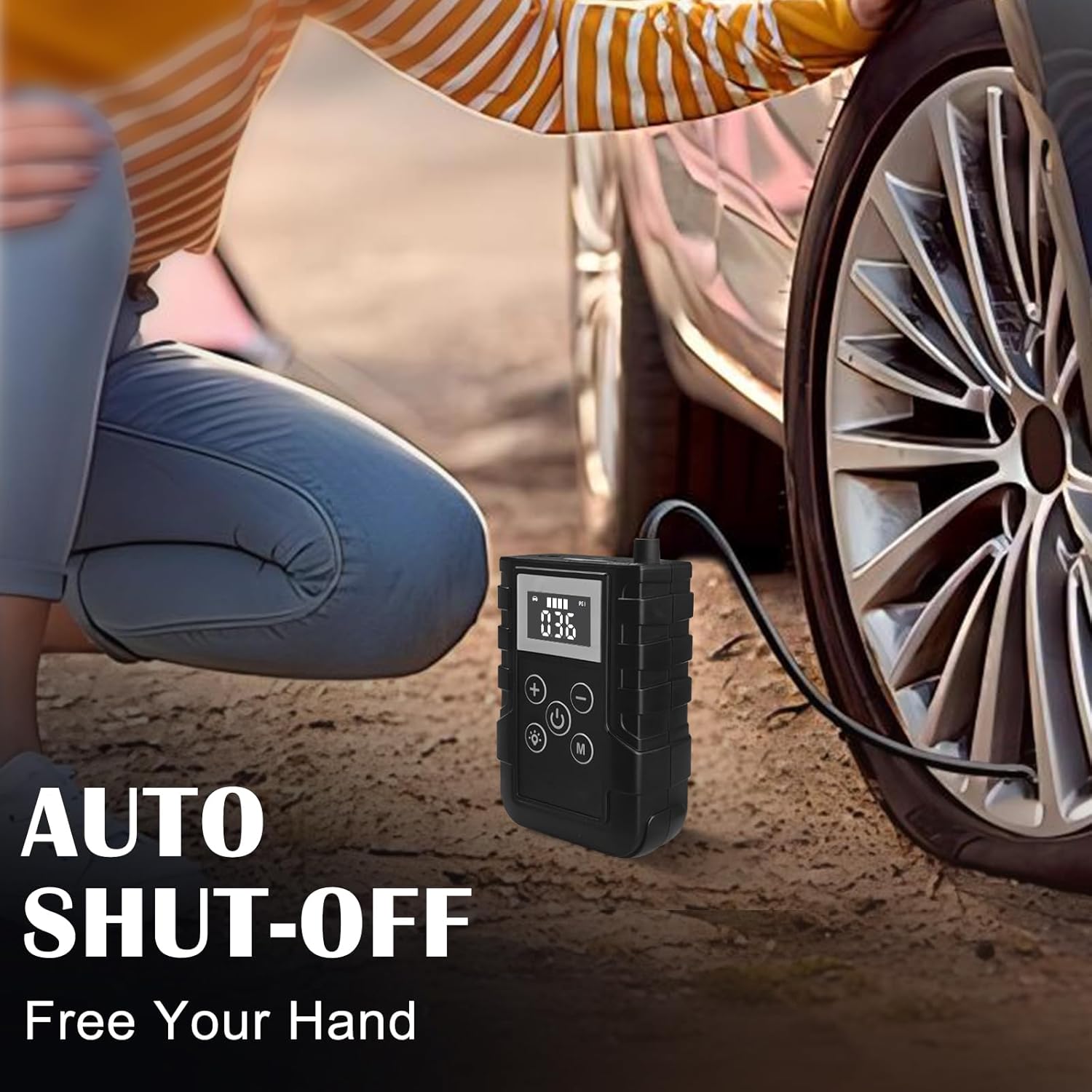 Tire Inflator Portable Air Compressor, 150PSI Portable Air Pump for Car Tires, 2X Faster Inflation Electric Air Pump with LCD Display for Cars Accessories, for Cars, Bikes, Motorcycle, Balls