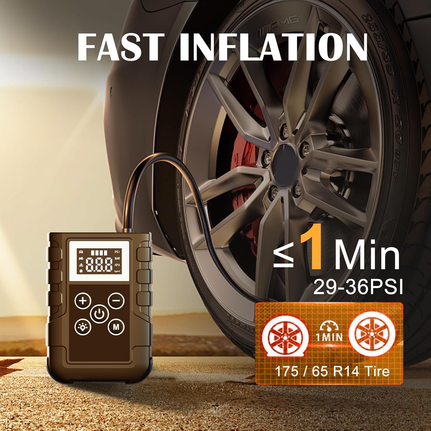 Tire Inflator Portable Air Compressor, 150PSI Portable Air Pump for Car Tires, 2X Faster Inflation Electric Air Pump with LCD Display for Cars Accessories, for Cars, Bikes, Motorcycle, Balls